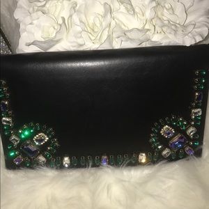 Black envelope clutch with jewels